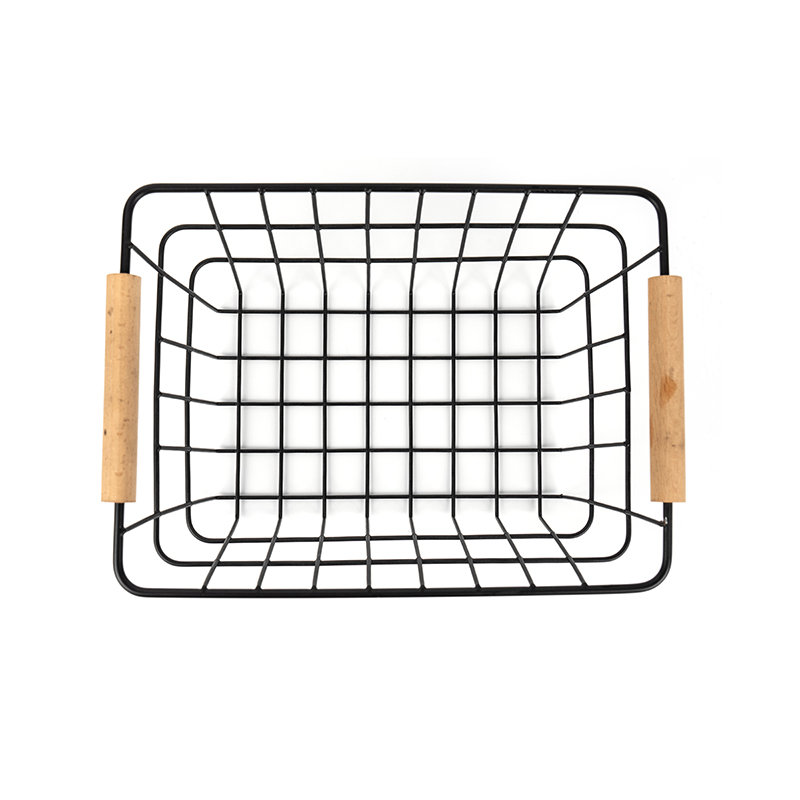 Coșuri de depozitare din sârmă cu mâner din lemn pentru bucătărie și cămară