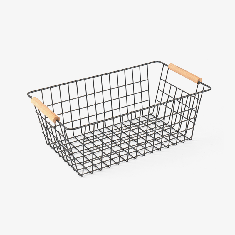 Coș De depozitare cu mâner din lemn