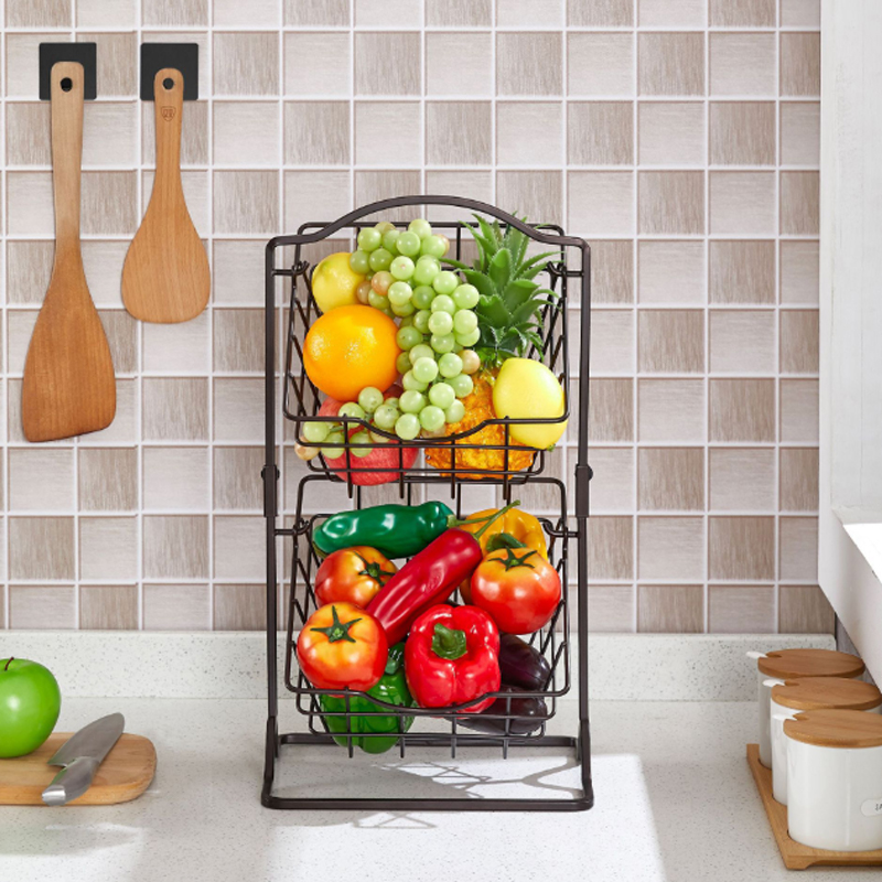 Coș cu fructe din metal cu 2 niveluri pentru blatul de bucătărie